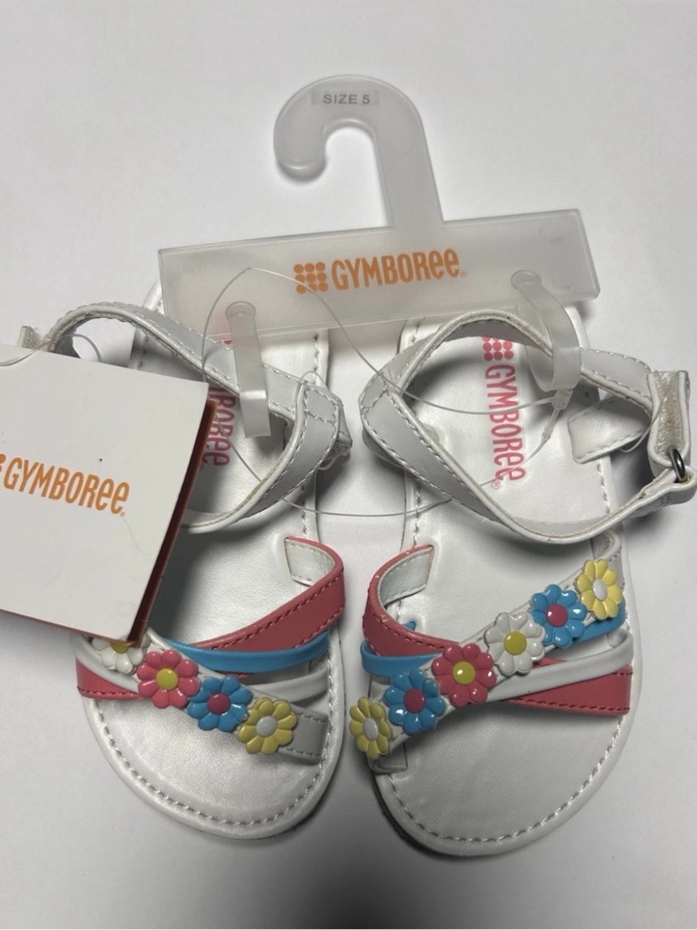 GYMBOREE Toddler Size 5 White Sandals with Pastel Floral Embellishment